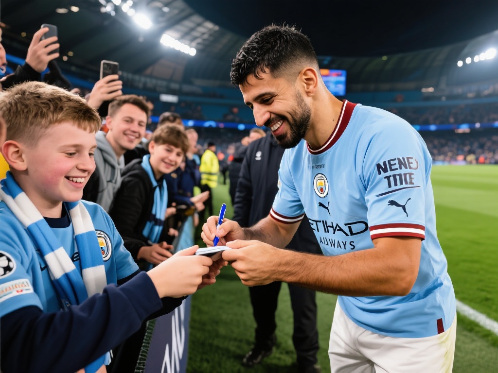 阿圭罗老将赛后暖心互动，与球迷签名合影