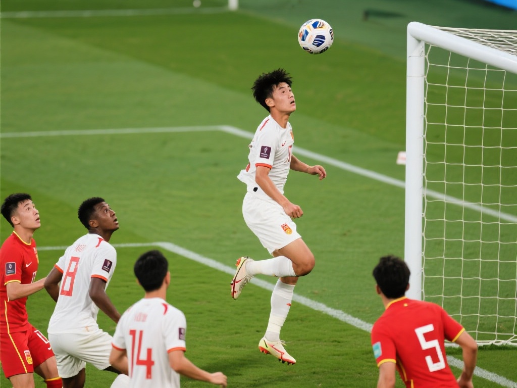 当角球划过一道完美的弧线，刘若钒在前点的